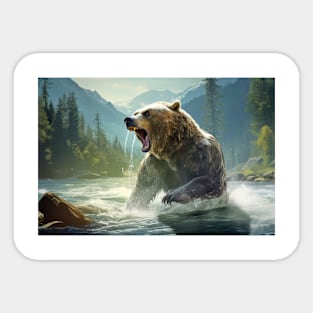 Grizzly Bear Animal Wildlife Wilderness Colorful Realistic Illustration Sticker